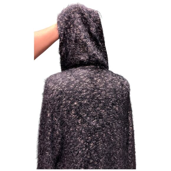 Express Medium Hooded Sweater - Grey & White Speckled Knit Fuzzy - Picture 11 of 14